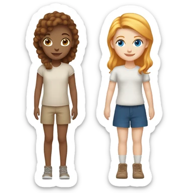 Light skinned girl with brown hair and blue eyes hugging a shorter girl with ginger and blonde hair  sticker