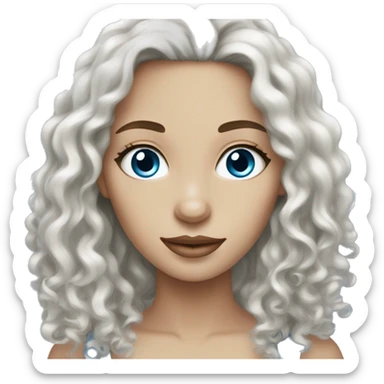 woman white skin long dark curly hair blue eyes sticker