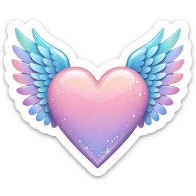 ombré heart with big full pastel wings with glitter sticker