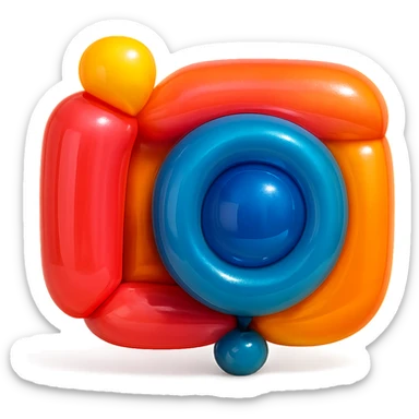 a camera, balloon style, inflated and soft appearance sticker