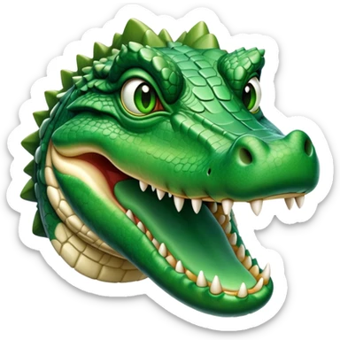 cinematic-noble-crocodile-portrait-emoji,-poised-and-regal,-with-a-powerful,-elongated-build-and-a-rugged,-scaly-emerald-green-hide,-piercing-cold-eyes,-simplified-yet-sharp-and-sophisticated-features,-highly-detailed,-glowing, head held high sticker