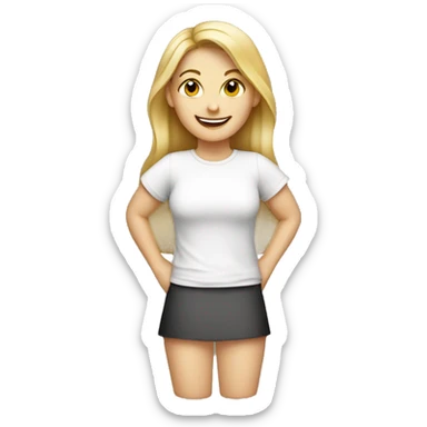 Cute dark mid long blonde Caucasian woman smiling in white t-shirt  sticker