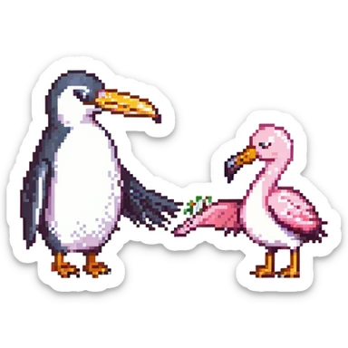 penguin and flamingo shaking hands, simple, no text sticker