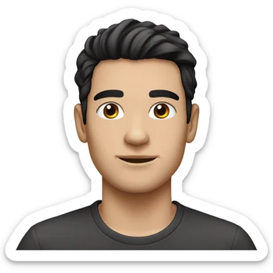 23 year old man white skin,  black hair long, pink t-shirt sticker