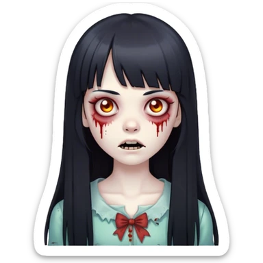 zombie girl with straight long black hair and bangs 🧟‍♀️ sticker