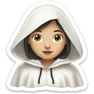 Korean girl with white cape and white hoodie  sticker