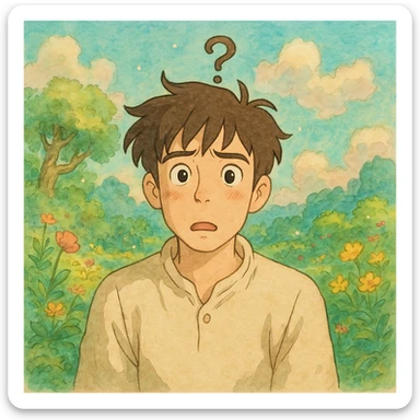 confused person, ghibli style illustration sticker