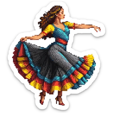 Colombian salsa dancer woman in flowing dress, dynamic dance pose, vibrant colors sticker