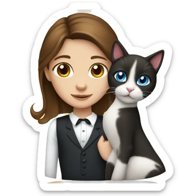 Brown hair blue eye girl with tuxedo cat sticker