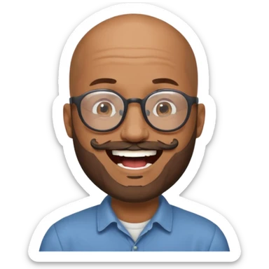 bald headed brown man salt and pepper beard glasses laughing sticker