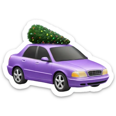 Christmas light purple car with Christmas tree sticker