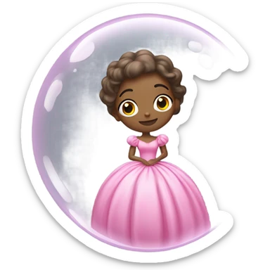 A good wearing a pink ball gown in a floating bubble sticker