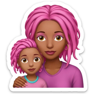 woman with pink locs and daughter  sticker