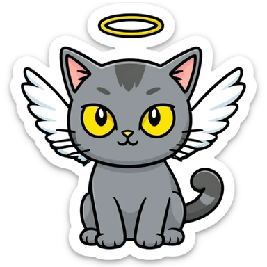 Dark gray cat with greenish-yellow eyes and angel wings  sticker