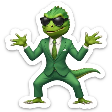 capitalist iguana banker godfather with black sunglasses breakdance scaring sticker