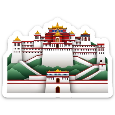 Tibetan Potala Palace Lhasa, simplified emoji style with bold outlines and bright colors, cartoon style white and red palace sticker