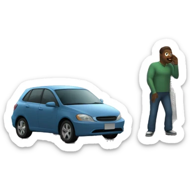 This emoji app in a humanoid figure on the corner of a street in a dark city. There is a car pulled up next to it, and this emoji is speaking with the man in the car, asking about a price. sticker