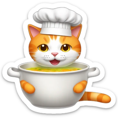 orange and white cat wearing chef hat cooking toxic soup sticker