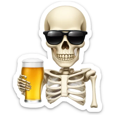skeleton with beer and sunglasses  sticker