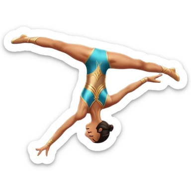 A skilled acrobat mid-air, executing a breathtaking flip with perfect control. The pose radiates strength, balance, and agility. The background suggests a dynamic performance space, with stage lights or a competition arena, emphasizing motion, precision, and teamwork. sticker