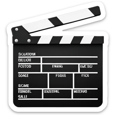 extremely minimalist film clapperboard, ultra simplified movie slate with just essential elements, black and white sticker