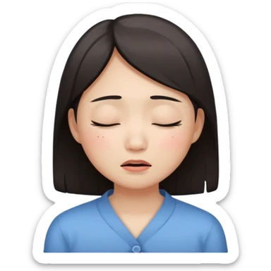 Crying asian girl with clean vibe, closing eyes sticker
