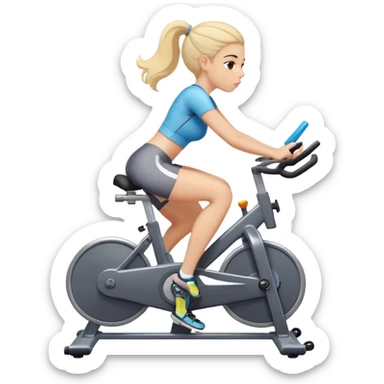 Stationery indoor bike in gym and girl is sweating sticker