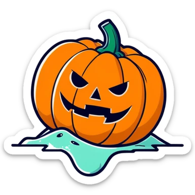 hyper realistic pumpkin with small black hole in the side, the hole is oozing a thick white liquid sticker