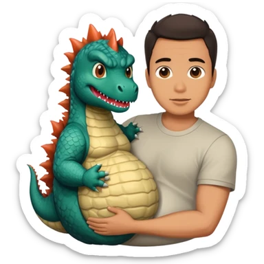 man holding pregnant godzilla sticker