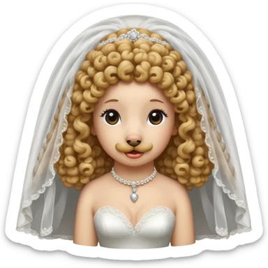 poodle in white veil of bride sticker