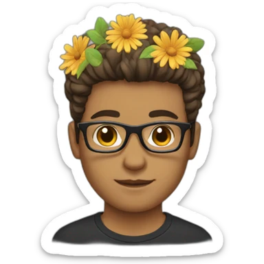 hawk hairstyle guy wearing glasses and dark t-shirt with flowers print sticker