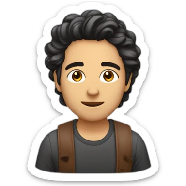 Chico con cabello corto,color ccafe, escribiendo en la computadora  sticker