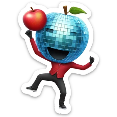 dancing red apple with a disco ball sticker