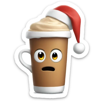 A live peanut wearing a Santa hat and drinking hot chocolate sticker