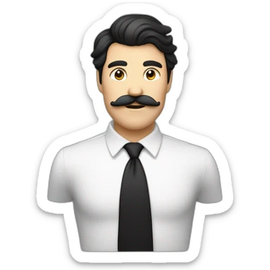 homme blanc  avec une moustache noire de forme carré les cheveux noir lisse plaqué sur le côté sticker