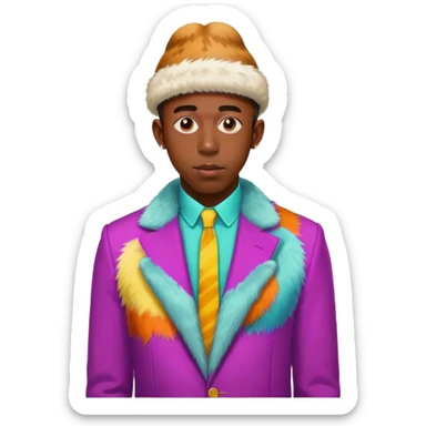 Tyler the Creator in his CHROMAKOPIA colorful suit with fur hat sticker