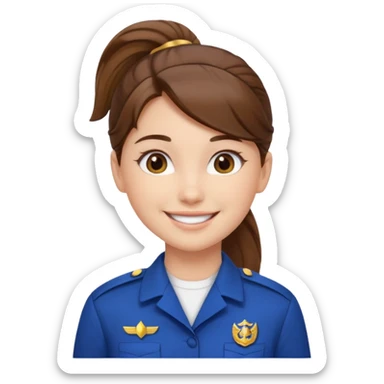 Young Female: ponytail brown haiir, wearing uniform, white skin, smile sticker