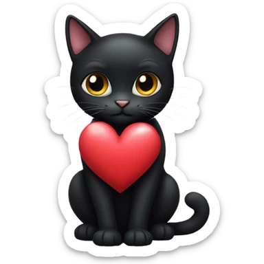 black cat with a heart in its paws sticker