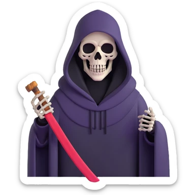 hooded grim reaper with skeletal face sticker
