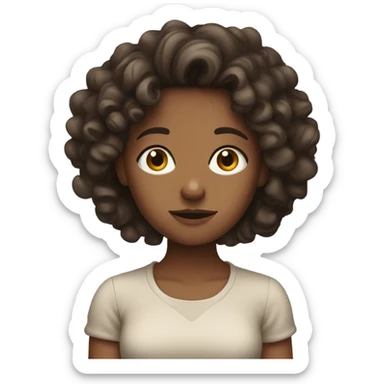 brunette girl with curly hair looking nervous  sticker