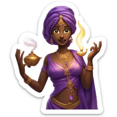 purple female genie coming out of the lamp sticker
