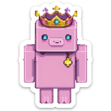 minecraft pig full body pink blocky animal with square head wearing a crown sticker