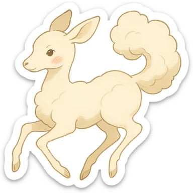 vanilla-colored cloud doe, floating with rosy cheeks and graceful movement, ghibli style sticker