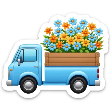 Light blue truck with flowers in the bed of the truck sticker