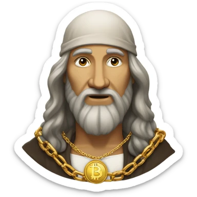 Leonardo da vinci with gold Bitcoin chain sticker