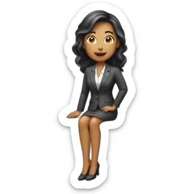 Woman wearing a suit telling things while sitting on a white table sticker