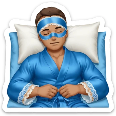 muscular man body silk lace blue robe model wearing sleep mask sticker