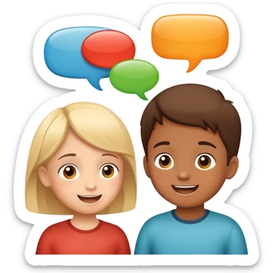 two children talking to each other, cheerful and friendly, with speech bubbles sticker