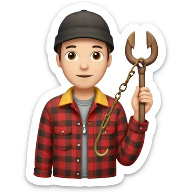 vit Ung man med svart keps röd gul rutig flanellskjorta hållandes en brun båtshake med hängande jättestor torsk sticker