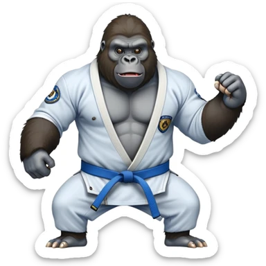 Gorilla in a jiu jitsu gi with a blue belt sticker